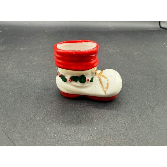 Pair of Vint 50s Japan Ceramic Christmas Santa Boots Toothpick Holders - Picture 10 of 10